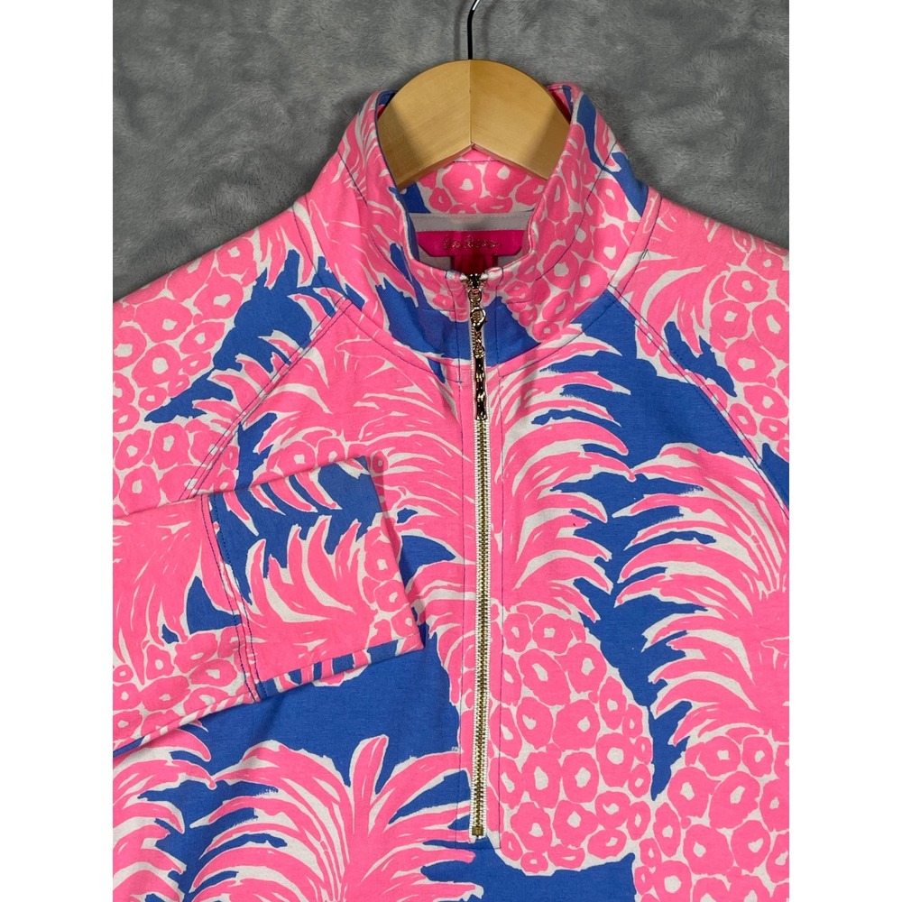 Lilly Pulitzer Skipper Popover Pineapple Print Blue Pink Half Zip XS